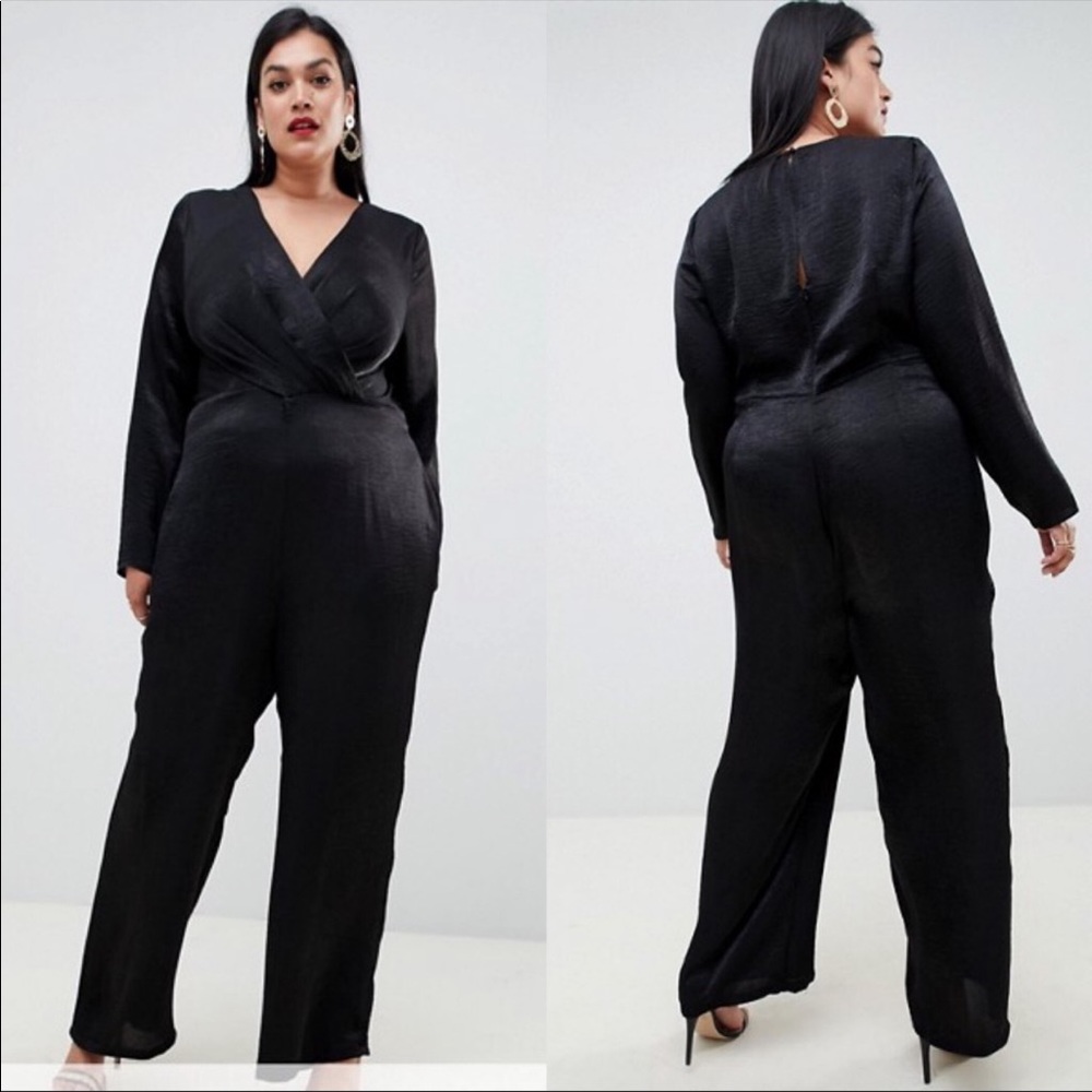 ASOS CURVE BLACK SATIN JUMPSUIT